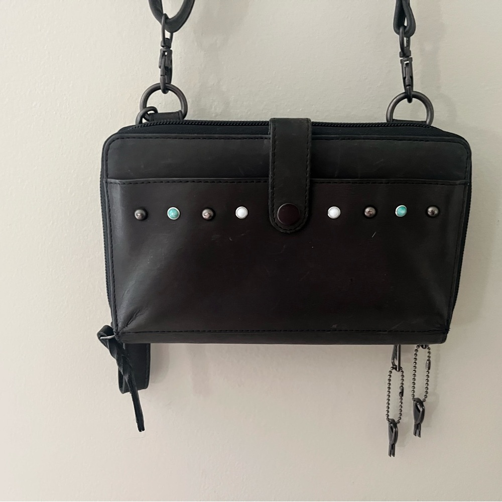 Elegant Black Leather Clutch with Stud Accents
